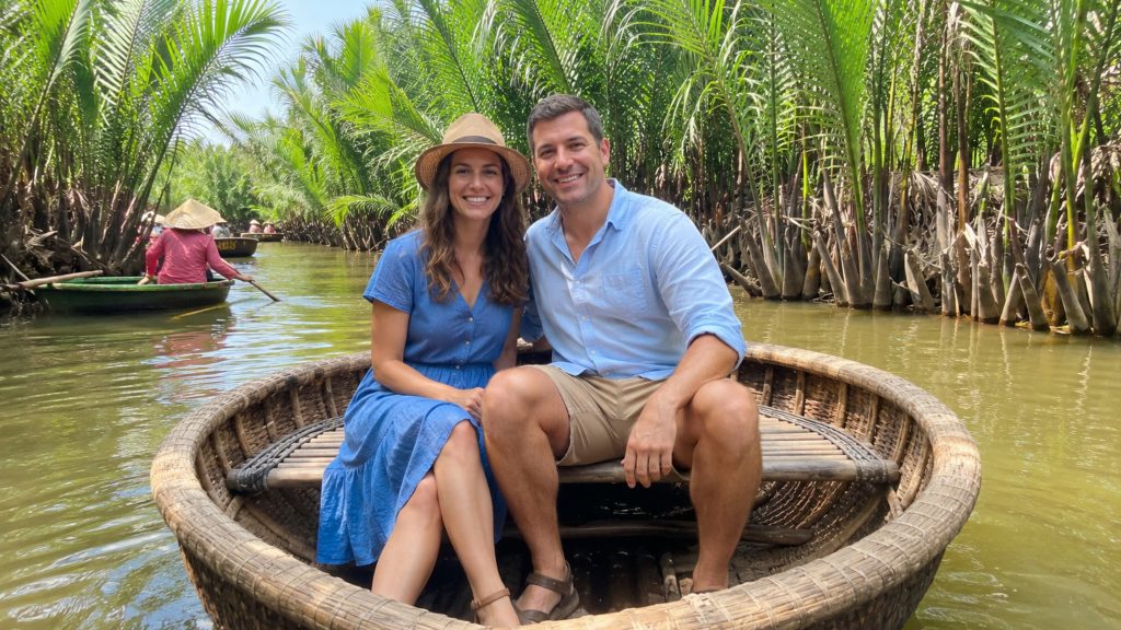 Couple Coconut Basket Boat Ride in Hoi An