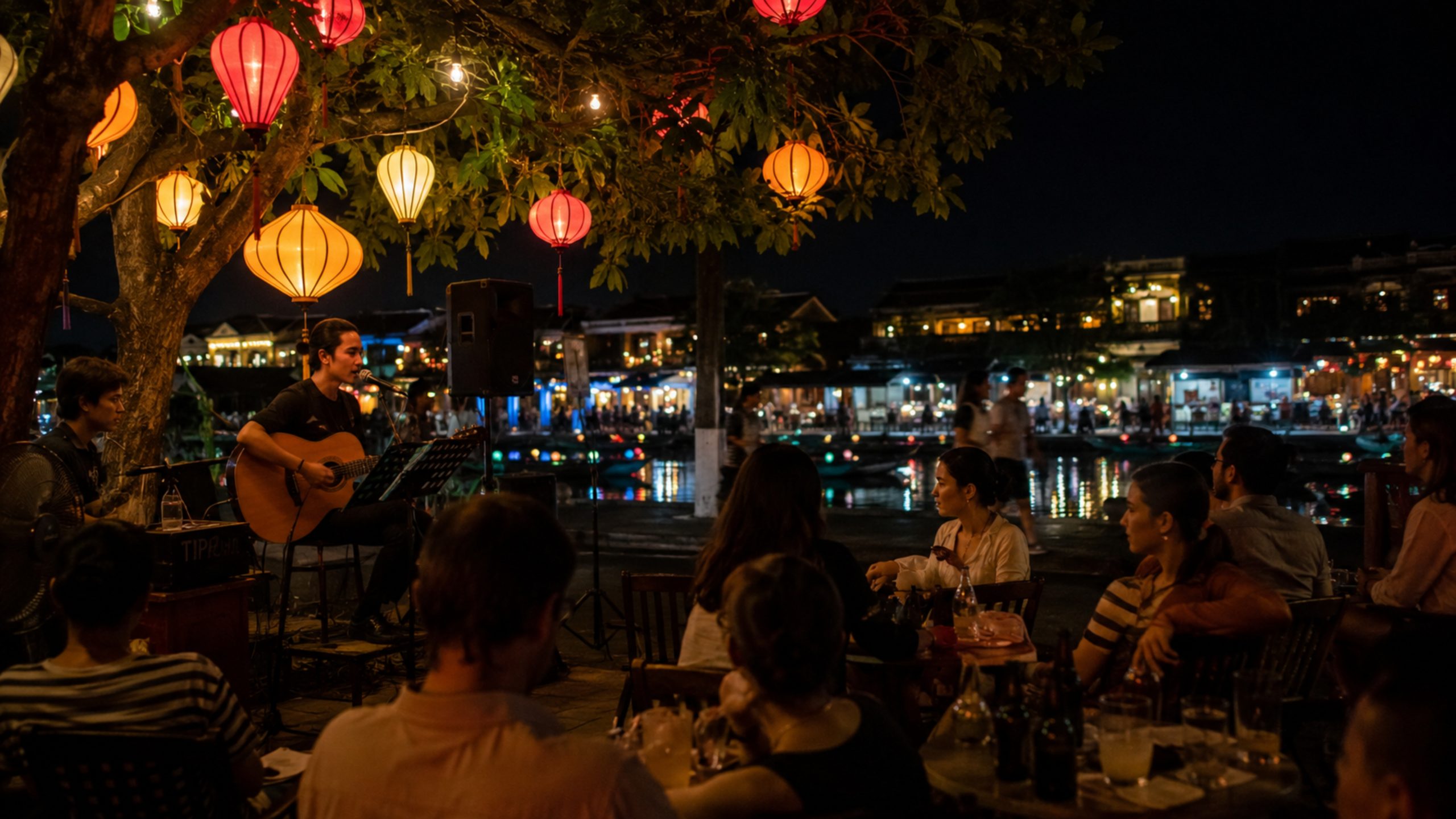 Hoi An Full Moon Lantern Festival Activities 2 Traditional Bai Choi musical folk performance by the lantern-lit riverside