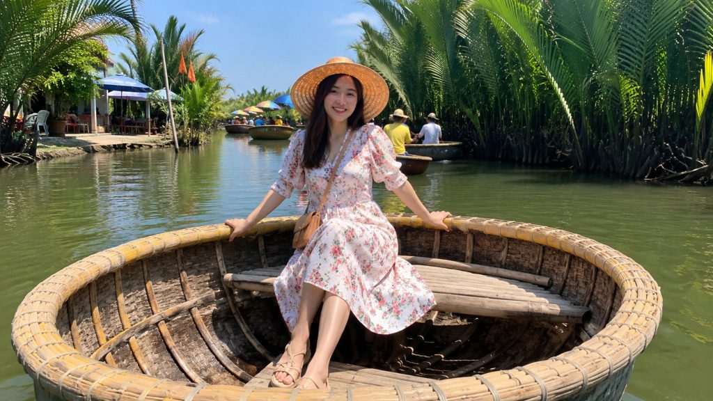 Solo Traveler on Coconut Boat in Hoi An