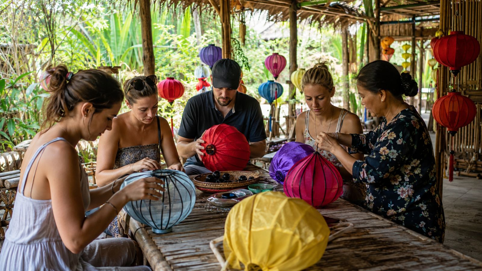 Cheap Lantern Making Workshop Hoi An and Top Budget Studios 4 Artisan lantern making workshop setting in Cam Thanh riverside village