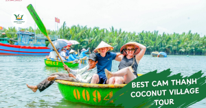 Làng Dừa Xanh 5 Tourists enjoying the best Cam Thanh Coconut Village basket boat tour.