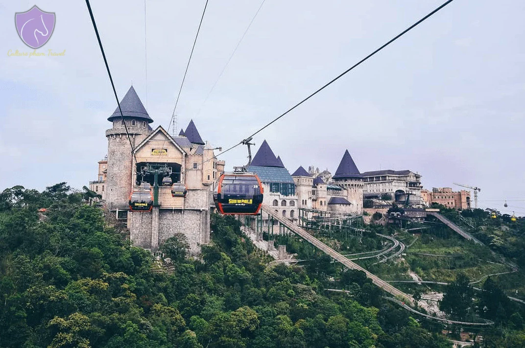 Ba Na Hills theme park featuring the vintage French Village, cable car system, and Fantasy Park entertainment complex near Da Nang