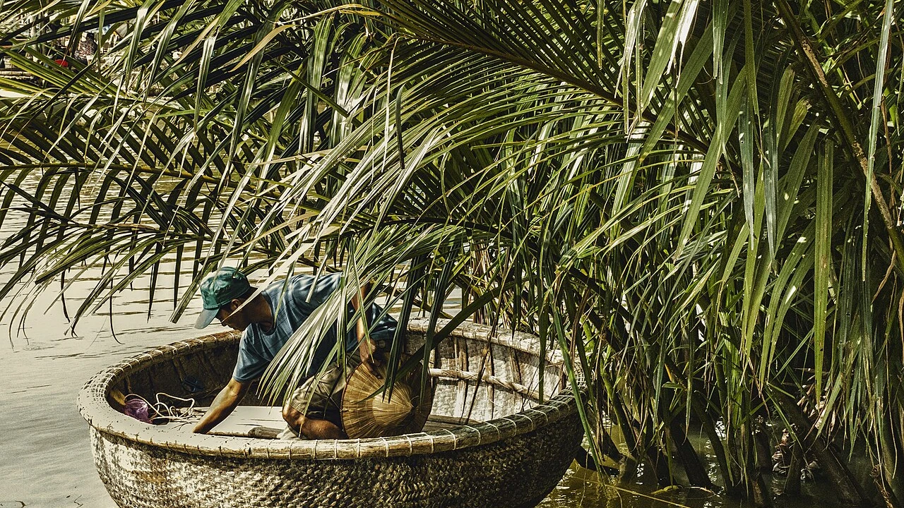 Traditional bamboo basket boat ride in Cam Thanh Coconut Forest Hoi An