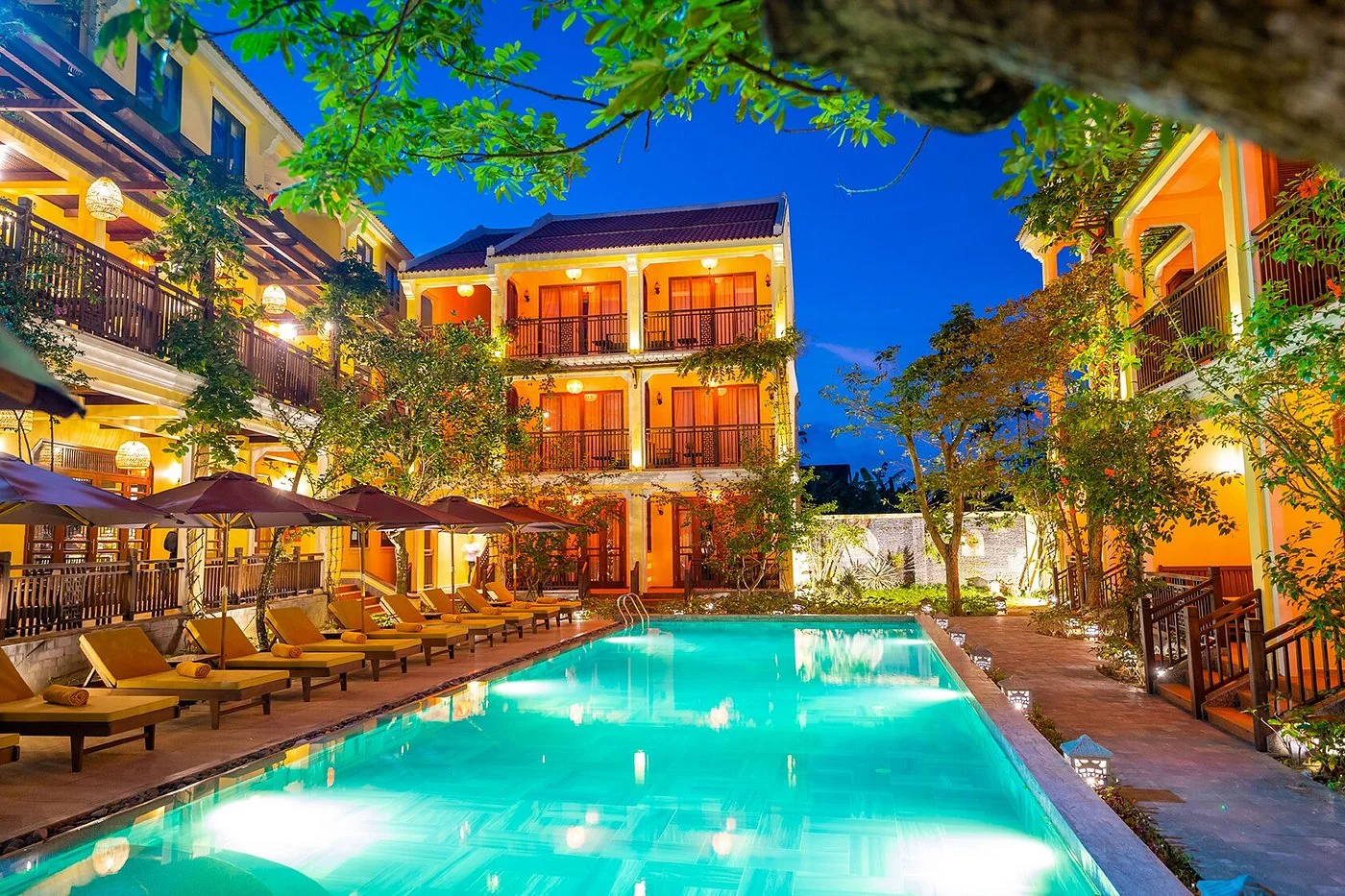 Charming boutique hotel with traditional Vietnamese architecture and pool inside Hoi An Ancient Town heritage zone