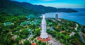 The 67-meter tall Lady Buddha (Quan The Am Bo Tat) statue at Linh Ung Pagoda on Son Tra Peninsula overlooking Da Nang Bay