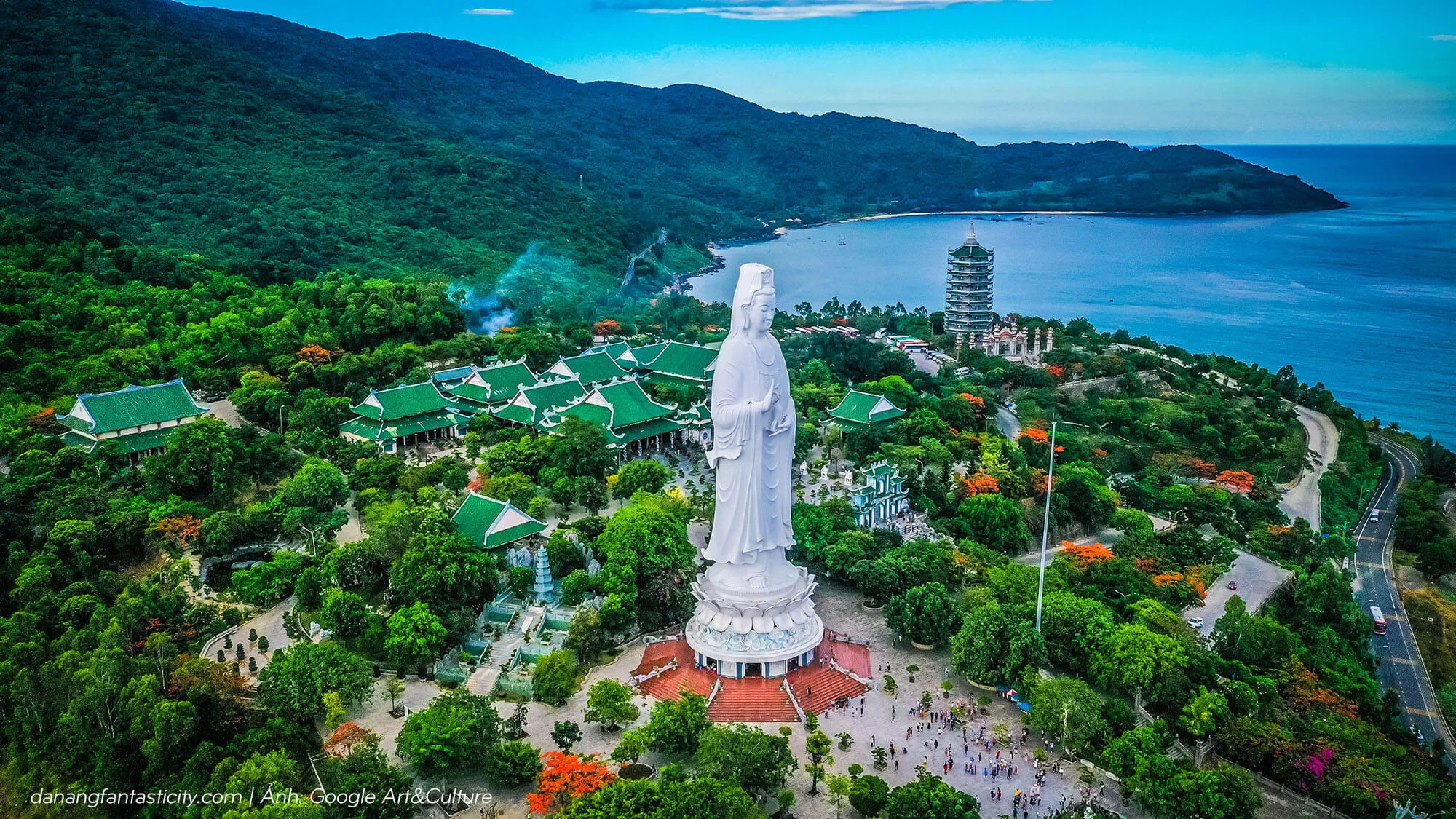 The 67-meter tall Lady Buddha (Quan The Am Bo Tat) statue at Linh Ung Pagoda on Son Tra Peninsula overlooking Da Nang Bay