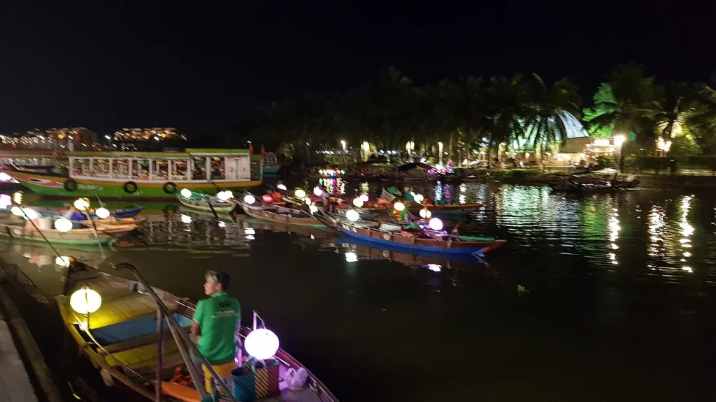 Releasing lanterns on the Hoai River in Hoi An.