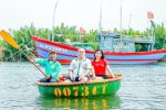 Coconut Basket Boat Passing Traditional Fishing Boat