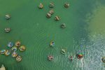 Overhead View of Coconut Basket Boat Activity